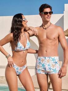 Manfinity VDAYZ Men's Starfish Print Beach Swim Trunks - White - View 1