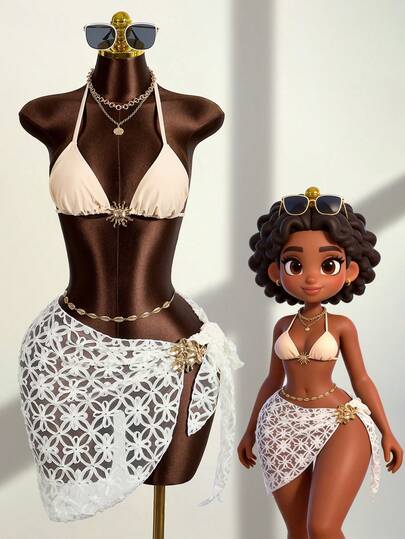 Zestiva Falda pareo bordada y texturizada con dobladillo retorcido, para mujer, de verano