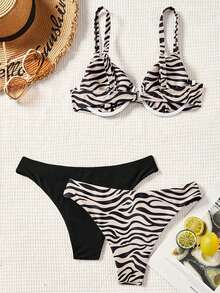 Swim Vcay Women's Summer Vacation Beach Zebra Print Spaghetti Strap Bikini Set - Multicolor - View 2