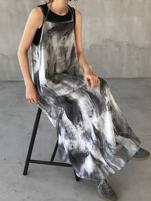 FRIFUL 女士无袖扎染渐变宽松A字休闲连衣裙 - 灰色 - 查看 8