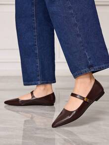 Sleekvia 女士搭扣设计休闲百搭平底鞋 - 棕色 - 查看 4