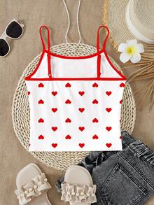 SHEIN 1pc Cute Mini Heart Print Red Camisole Top, Fashionable, Versatile, Suitable For Summer Y2K, Valentine's Day, Vacation, Young Girl Daily Fashion - Multicolor - View 3