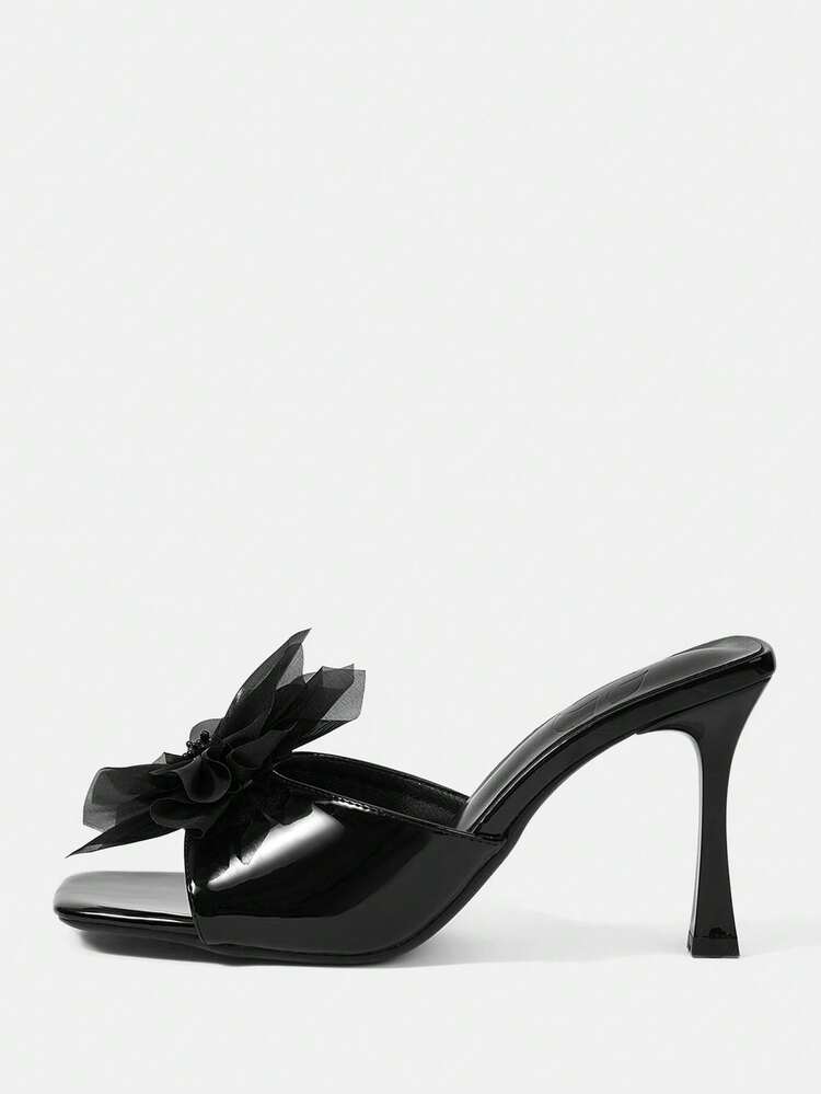 CUCCOO HITCHD Women's Square Toe Stiletto High Heel Slip-On Floral Embellished Mule Sandals, Elegant For Dresses, Party, Nightclub Wedding Shoes Spring Shoes Bride Shoes