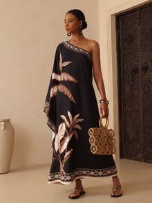 SHEIN Veneréa Plant Print Floral Pattern Trim Drape Robe For Women - Multicolor - View 5