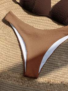 SHEIN Swim Bộ bikini gợi cảm buộc dây cổ phối màu tương phản dành cho nữ, thích hợp mặc đi biển mùa hè. - Nhiều màu - Xem 4