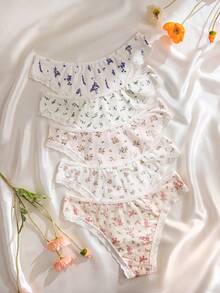 5pcs/Pack Floral Print Lace Trim Women's Bikini Briefs - Multicolor - View 2