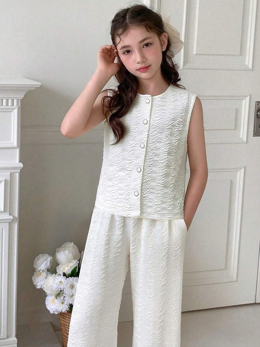 Hapijoa Tween Girl Fall Clothes Girls Lightweight Top And Pants Set Summer - Apricot - View 1
