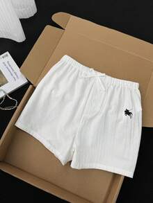 SHEIN Bộ 2 quần short kẻ sọc xanh trắng dành cho thiếu nữ, đa năng, thích hợp mặc hàng ngày, ở nhà, đi nghỉ mát, phối cùng nơ vải lanh. - Xanh và trắng - Xem 7