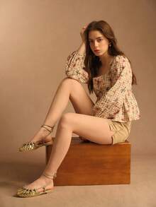 Rosivie 女士平底凉鞋，金色编织带闭趾平底鞋 - 亮面金 - 查看 6