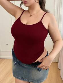 CovetEZ Plus Size Solid Color Round Neck Tight Elastic Bodysuit - Burgundy - View 3