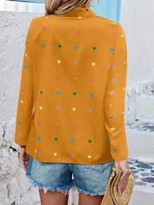 Elenzga قميص أمامي بأزرار مطبوع بالقلوب، عيد الحب - متعدد الألوان - مشاهدة 2
