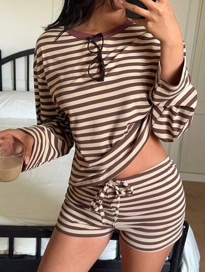 Lowkey Lull Casual Striped Sleepwear Set, Comfortable For Outdoor Street Style, Spring