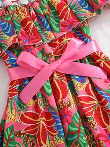 Sparklyn Girls' Casual Floral Print Ruffle Hem Camisole Dress - Multicolor - View 6