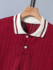 SHEIN Vacaura Tween Boy Casual Contrast Binding Short Sleeve Polo Shirt, Textured Fabric, Suitable For Daily Commute & Sports, Summer - Burgundy - View 4