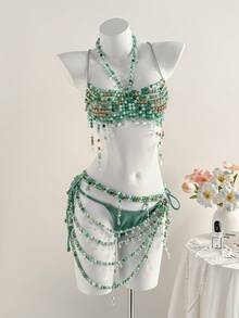 Elamini Bộ đồ bơi 2 mảnh đính hạt cho nữ, Bộ đồ bơi nữ, Bikini đi biển mùa hè 2026, Trang phục mùa hè cho nữ, Váy đi biển, Trang phục đi biển cho nữ, Trang phục nghỉ hè thanh lịch, Trang phục đi nghỉ mát cho nữ, Đồ bơi, Áo tắm cho nữ, Trang phục đi biển, hồ bơi, dự tiệc, trang phục mùa xuân/hè kiểu nữ thần, Đồ bơi đính hạt, Bikini đính hạt, Trang phục khiêu vũ, Trang phục nàng tiên cá, Trang phục đi nghỉ mát, Phong cách Boho, Gợi cảm, Trơn, Kẻ sọc, Thường ngày - màu xanh lá - Xem 2