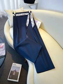 GlowEve CURVE Quần ống rộng dáng suông dành cho nữ cỡ lớn, thiết kế thắt nơ trang trí. - Màu xanh hải quân - Xem 4