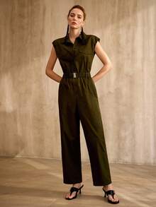 MOTF PREMIUM Bộ jumpsuit không tay, thắt lưng, chất liệu 100% cotton, kiểu dáng cổ điển. - xanh quân đội - Xem 6