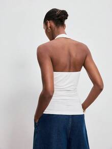 ATUI Studio 女士露背褶皱修身夏季上衣 - 白色 - 查看 5