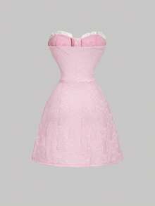 SHEIN MOD Đầm ôm sát kiểu corset dành cho nữ, phối ren tương phản, họa tiết răng cưa, nơ, xẻ tà, thích hợp mặc đi học, kiểu áo ống, không cần áo ngực. - Hồng - Xem 3