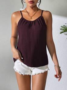 SHEIN LUNE Áo camisole mùa hè xếp ly màu trơn dành cho nữ, kiểu dáng thường ngày, đa năng. - Màu Tím - Xem 3