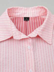 Chiquease 女士条纹拼接纽扣长袖衬衫和短裤两件套 - 彩色 - 查看 5