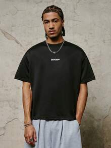 PAVTROS Men's Minimalist Printed Round Neck Short Sleeve T-Shirt - Black - View 2