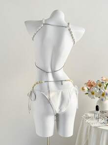 Elamini Ensembles de bikini pour femmes, bikinis de plage pour femmes été 2026 Tenues d'été pour femmes Robe de plage Tenues de plage pour femmes Tenues d'été élégantes et décontractées pour les vacances Tenues de vacances pour femmes Maillots de bain pour femmes, Tenues de plage et de fête décontractées, Bikini perlé printemps/été Tenue de déesse perlée Bikini coquillage Bikini perle Tenue bohème de vacances Sexy Uni Carreaux Rayures Décontracté - Beige - Voir 4