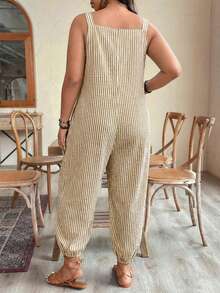 EMERY ROSE Bộ jumpsuit nữ cỡ lớn thanh lịch kẻ sọc có túi, dây rút, phù hợp cho công sở, mùa xuân/hè. - Màu vàng - Xem 2