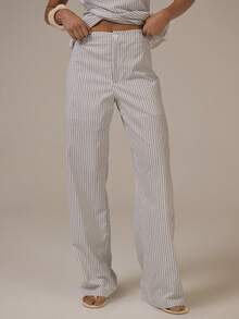 MUSERA Stripe Straight Leg Trousers Spring Summer Cute Cosy Cottage Core Spring Dew Casual - Black and White - View 1