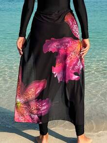 Swim Shayni New Floral Print Sheer Maxi Skirt, High Waist Long Swimsuit Cover Up Beach Dress - Multicolor - View 2