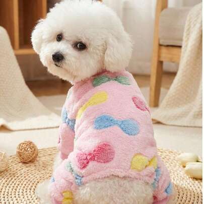 PETSIN 1pc Fleece Padded Pet Dog Cat Jumpsuit With Butterfly Print, Warm For Dog And Cat, Pink