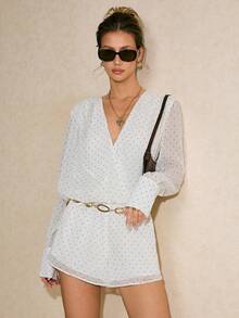 Poéselle 女士休闲波点印花束腰连体裤，夏季 - 白色 - 查看 3