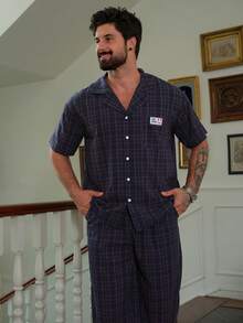 DAZY Men's Short Sleeve Top And Long Pants Pajama Set, Spring/Summer - Multicolor - View 1