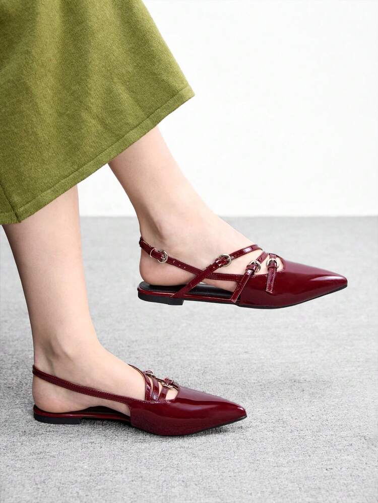 CUCCOO BIZCHIC Women's Fashion Versatile Commuter Buckle Pointed Toe Flats Spring Shoes