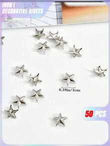 SHEIN 50 Pieces Five-Pointed Star Decorative Nails Valentine's Day, Valentine's Day Wedding, Birthday, Wedding Decoration - Silver - View 2