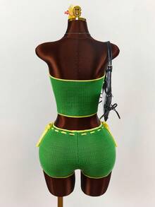 Amplova Bộ áo croptop và quần short ngắn phối màu in khẩu hiệu đội tuyển Brazil, dành cho nữ. - Nhiều màu - Xem 2