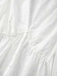 Nubod Blusa/camisa de mujer con cuello en V, mangas abullonadas y volantes, con bordados y patchwork de tela - Blanco - Ver 5