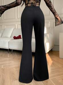 Modelyn Pantalones acampanados de estilo casual y elegante con perlas para mujer, color negro - Negro - Ver 3