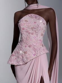 Elitara Sang trọng, đơn giản, duyên dáng và thời trang, chiếc đầm chiffon màu hồng đính sequin và thêu này được trang trí bằng ngọc trai thủ công, phần thân áo cúp ngực hình bán nguyệt, thiết kế 2 trong 1, sequin lấp lánh và đuôi váy kiểu nàng tiên cá. Phù hợp cho mọi dịp trang trọng, dự tiệc cưới, lễ hội cưới, tiệc cưới, chụp ảnh và dạ hội. - Hồng - Xem 4