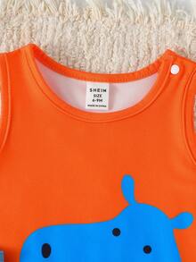 SHEIN Playful Pals 4pcs Baby Boy Summer Sleeveless Tops White Casual Graphic Cute Animal Prints Adorable Style For Vacation Daily Outdoor School Sports Party - Multicolor - View 5
