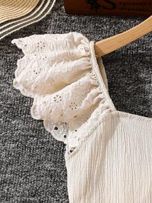 Emery Rose Kids Emery Rose Kids Tween Girl Plain Woven Square Neck Flounce Hem Casual Dress Beige Dress Girls Little Girls Beige Dress Tween Girl Champagne Dress Girls Ruffle Dress - Khaki - View 5