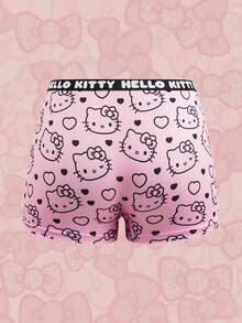 HELLO KITTY AND FRIENDS | SHEIN 3条装女士可爱卡通爱心字母全印花松紧腰平角短裤 - 粉色 - 查看 11