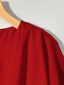 Franclia Women's 2 In 1 Chiffon Patchwork Bat Sleeve Shirt, Cropped Waist Top - Red - View 5