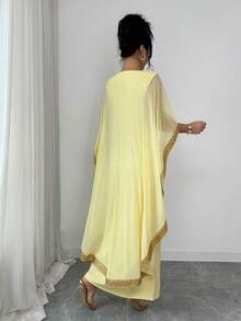 SHEIN Raffinéa 女士圆领贴花披肩设计优雅长裙 - 黃色 - 查看 2