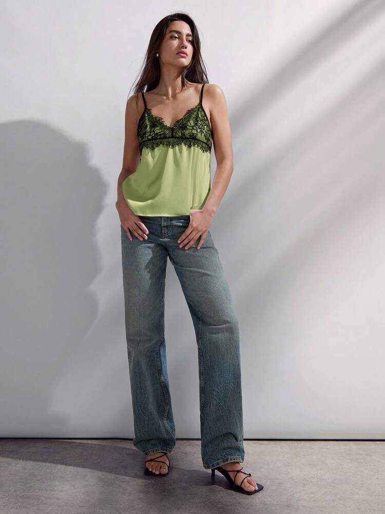 SHEIN Maija Lace Patchwork Camisole For Women, Comfortable, Skin-Friendly, Elegant, Versatile For Outings, Suitable For Easter, Music Festivals, Graduation, Brunch