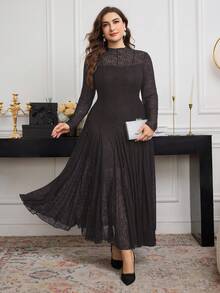 Modelyn Đầm ren dài tay ôm sát, thanh lịch, tối giản, lãng mạn, cỡ lớn. - Cà phê nâu - Xem 6