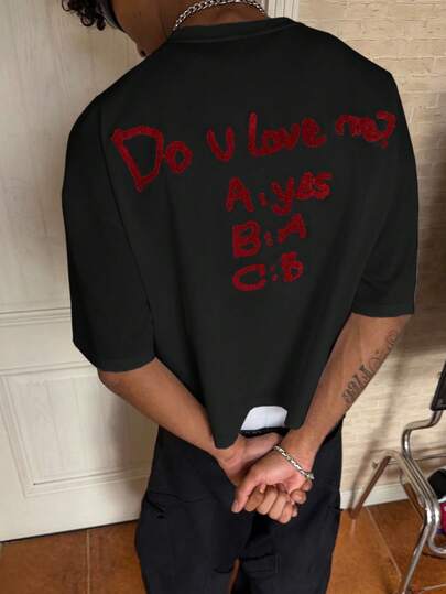 PAVTROS Men T-Shirts,Vintage,Personalised ,Vacation,Men's,Party,Y2k,Summer,Festival,New Years,Search.A Humorous Rhetorical Question Embroidered With Towels: "Do You Love Me?" With An Accompanying Answer.