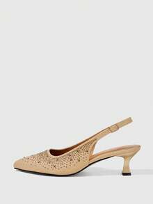 Tacones altos de moda versátiles para uso diario con diseño de hebilla y cristales para mujer, ideales para Navidad - Dorado - Ver 7