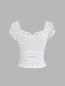 Sweetra Y2K Lace Sexy Vacation Sweet Versatile Blouse - White - View 2