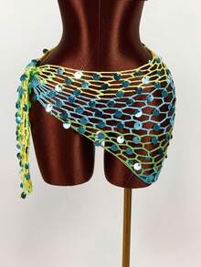 Amplova 女士渐变亮片刺绣薄纱罩衫，性感迷人，适合度假、音乐节，可爱春夏泳装 - 彩色 - 查看 3